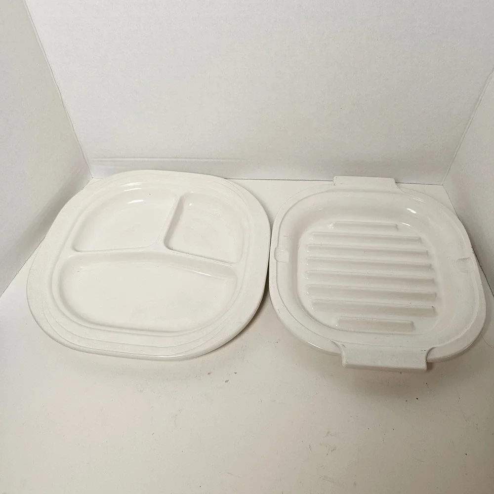 70s Melamine West Germany White Divided Plate & Grill Tray‎ Serving Set 2pc MCM